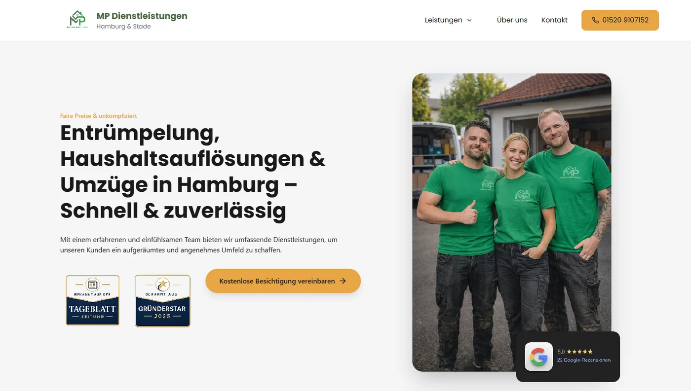 MP Dienstleistungen Website